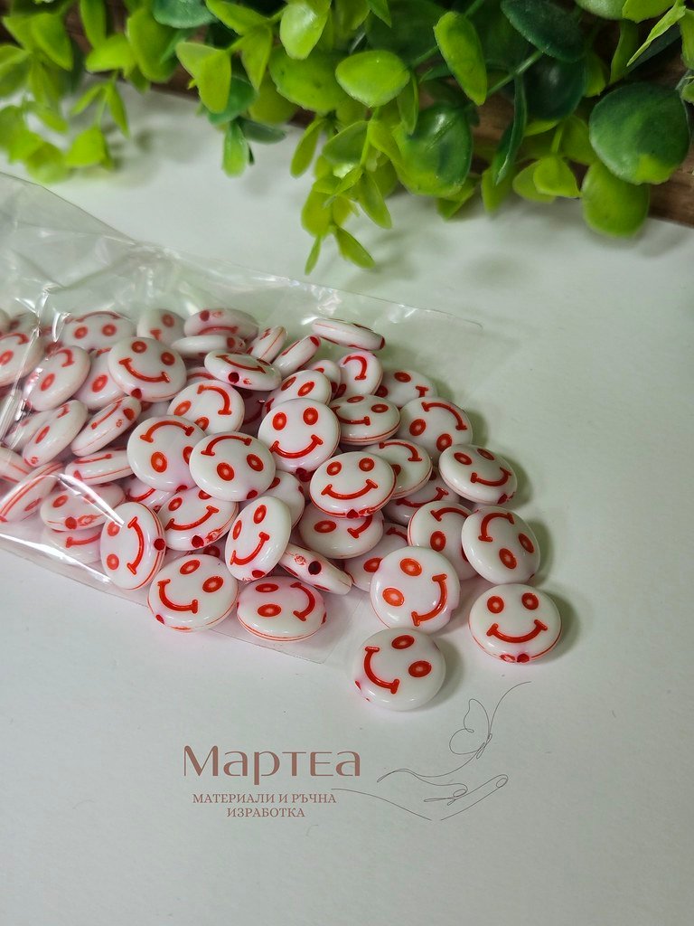 Beaded face red - white