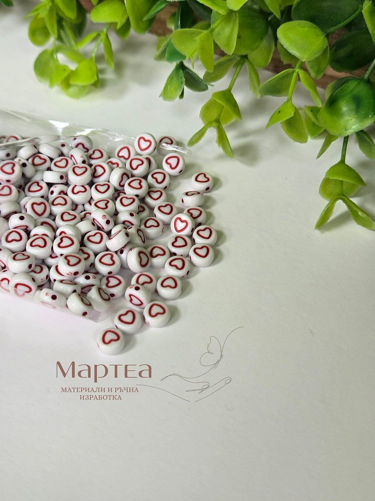 heart beads in red and white colour